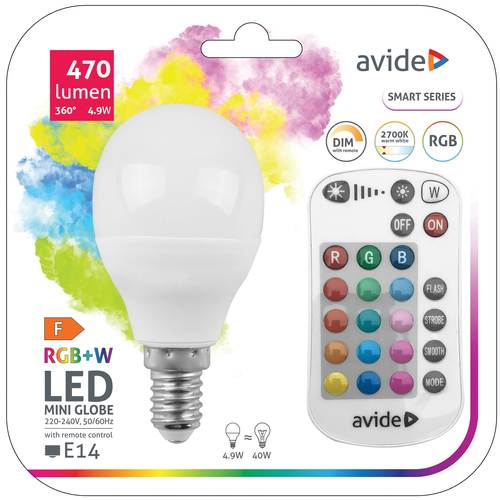 Avide Smart LED E14 4,9W RGB+W 2700K IR távirányítóval