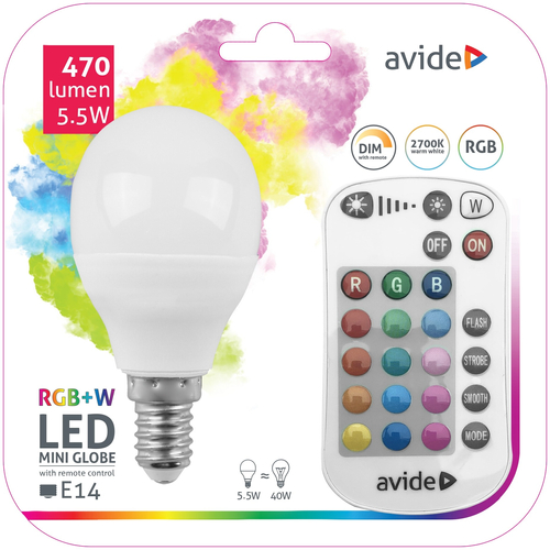 Avide Smart LED E14 5,5W RGB+W 2700K IR távirányítóval