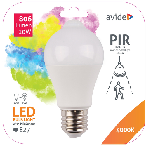 Avide Smart LED E27 10W 4000K PIR mozgásérzékelővel