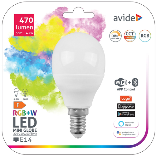 Avide Smart LED E14 4,9W RGB+W WIFI + BLE APP Control