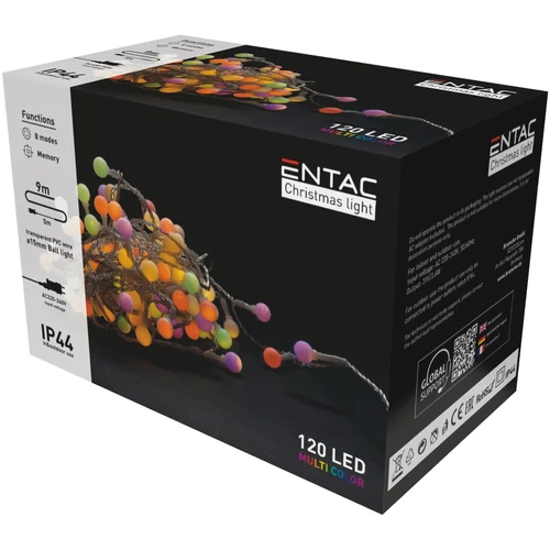 Entac Karácsonyi IP44 Fényfüzér Balls, 9m